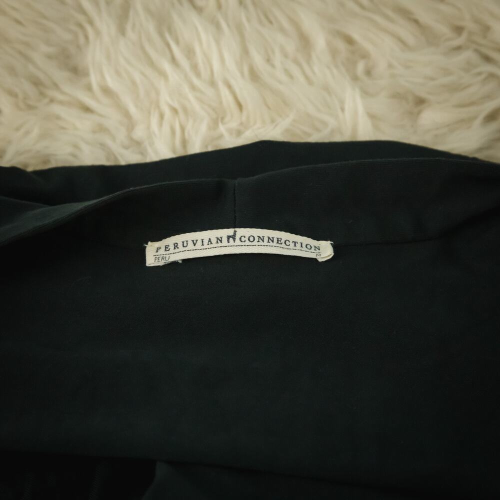 Peruvian Connection Size Medium M Black Solid Ruched Wrap V-Neck Pima Cotton Top - Picture 4 of 7